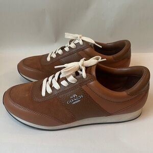 COACH RAYLEN SUEDE SNEAKERS SHOES Orange Brown Tan Casual Leather Logo